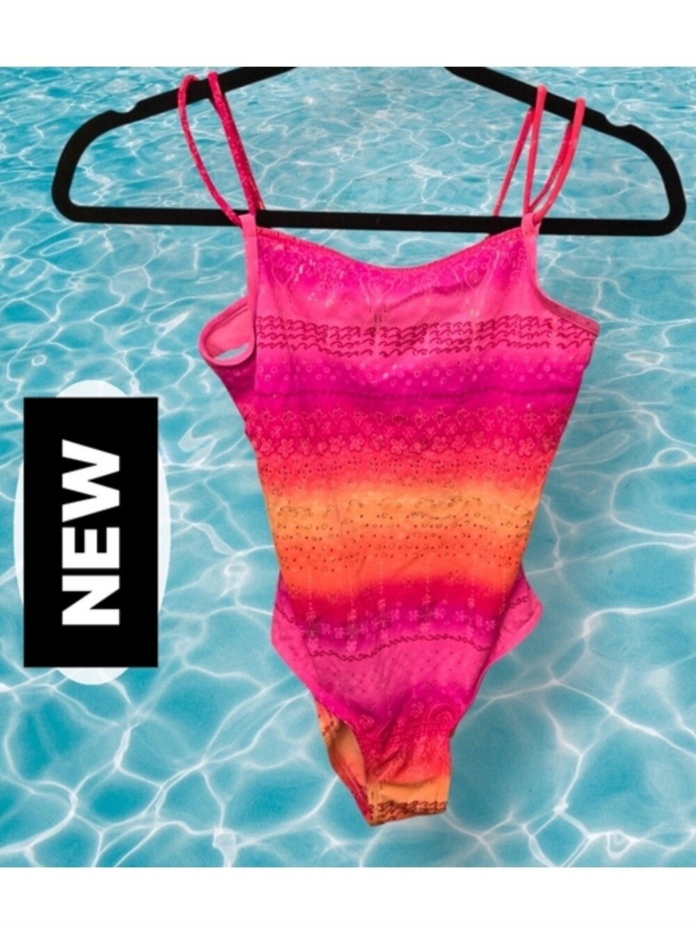 🧡 Bright Pink & Orange Shimmery One Piece Girls Swimsuit by Backflips (NWOT)